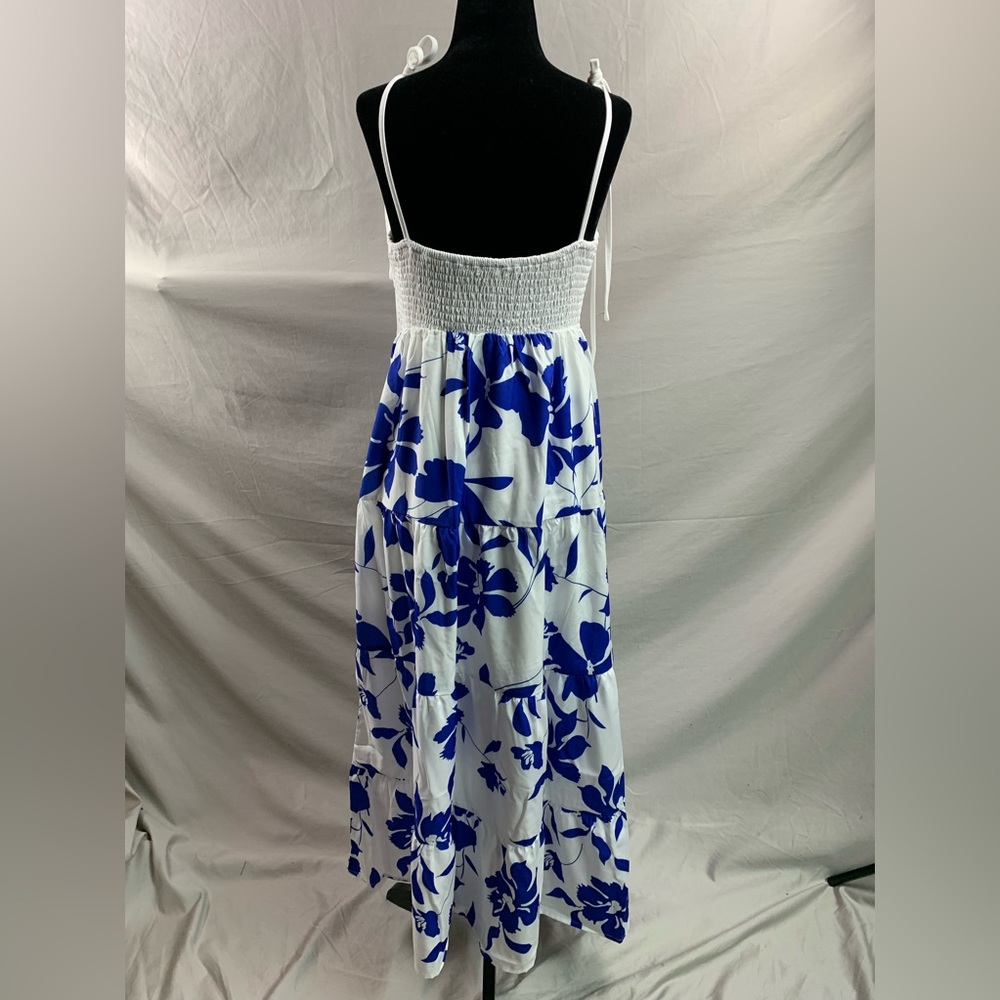 Blue Floral Print Tie Shoulder Cami Dress - Picture 7 of 8